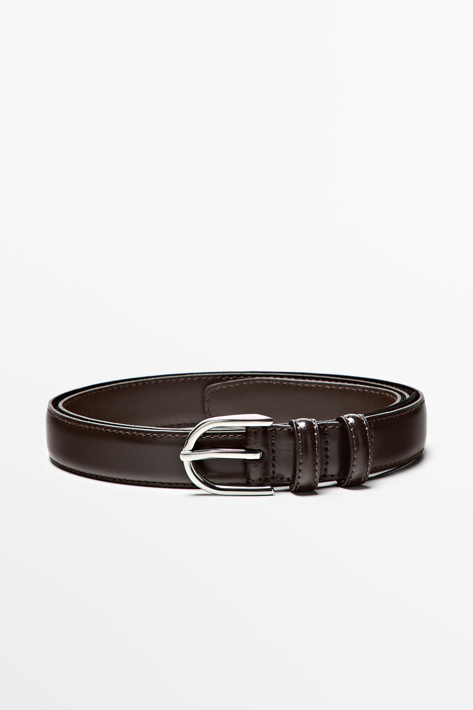 Ceinture surpiquée en cuir nappa avec boucle ovale